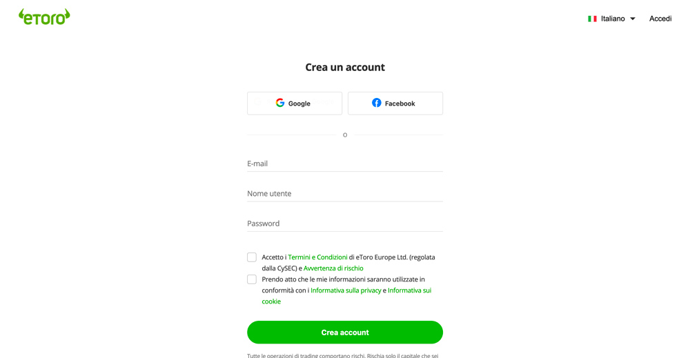 eToro Registrazione